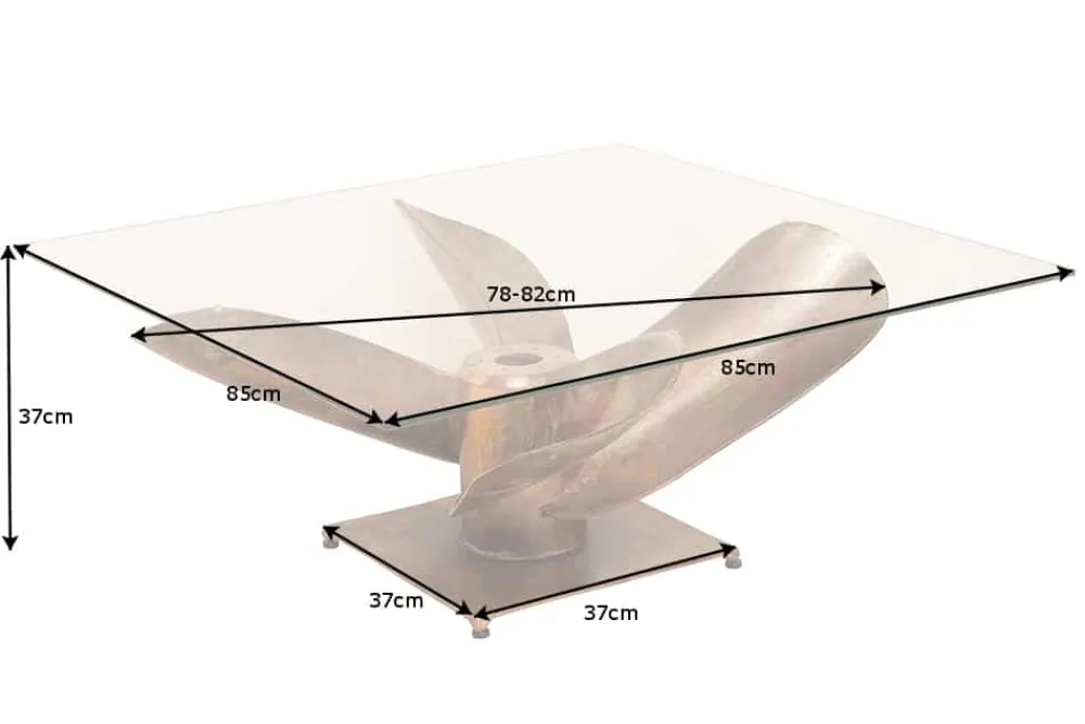 Riess-Ambiente Couchtische & Truhen > Maritimer Couchtisch OCEAN L 85cm antik kupfer mit Schiffsschraube und Glasplatte