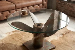 Riess-Ambiente Couchtische & Truhen > Maritimer Couchtisch OCEAN M 60cm kupfer geflammt rund Schiffsschraube Glasplatte