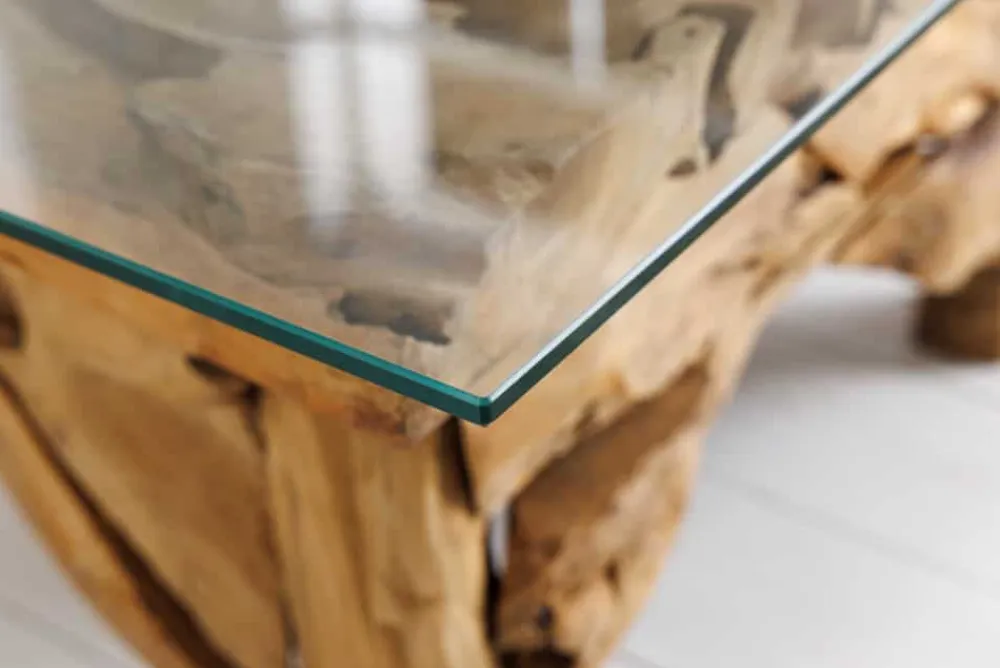 Riess-Ambiente Mehr...|Couchtische > Maritimer Couchtisch RIVERSIDE 80cm natur Teakholz massiv Glasplatte Handarbeit
