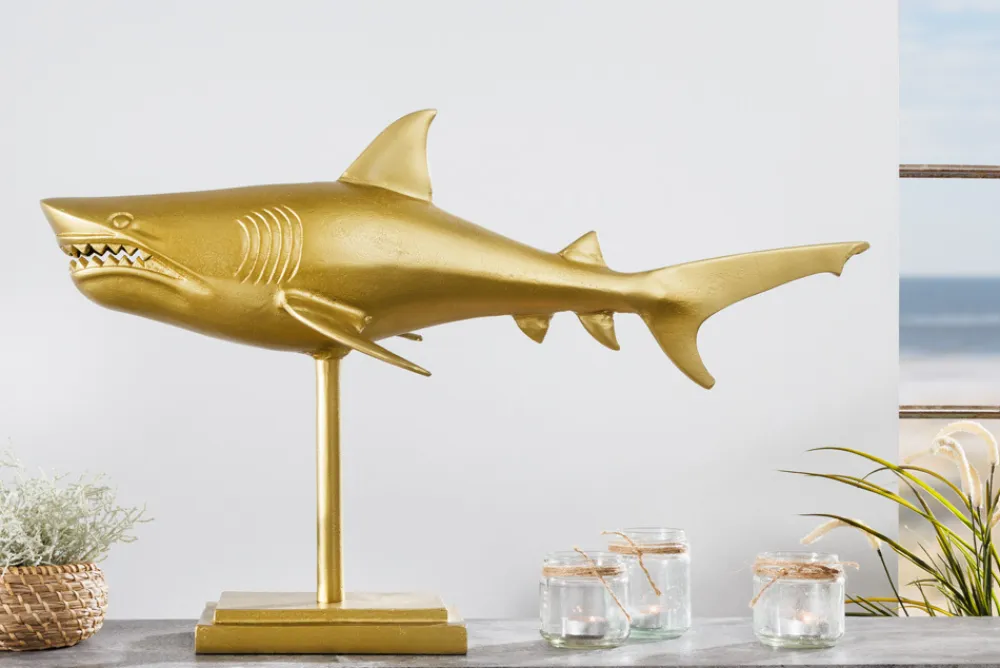 Riess-Ambiente Dekoration > Maritime Skulptur HAI 68cm gold handmade Metall Design Haifisch