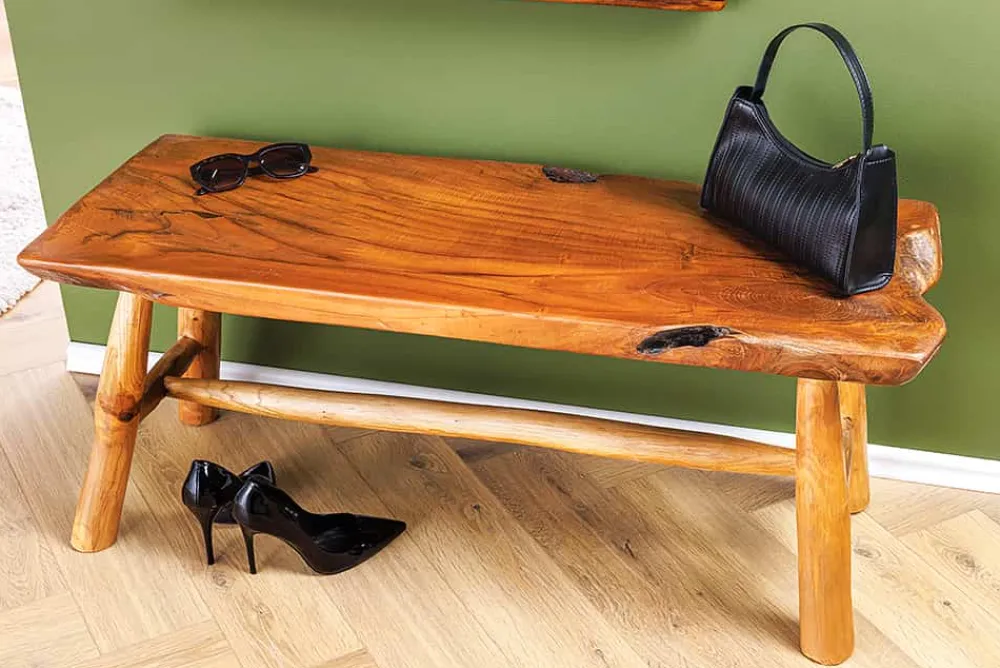 Riess-Ambiente Sitzbänke|Mehr... > Massive Bank ROOT 100cm braun natur Teakholz Baumstamm Holzstrebe
