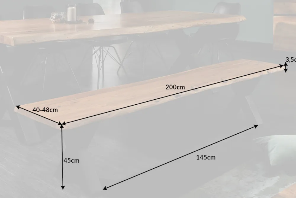 Riess-Ambiente Mehr...|Industrial Loft > Massive Baumstamm Bank MAMMUT NATURE 200cm Akazie Massivholz 3,5cm dicke Platte