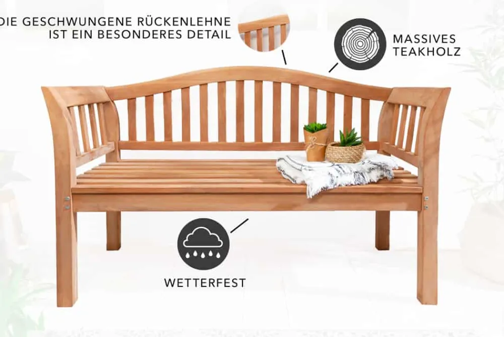 Riess-Ambiente Mehr...|Massivholz Gartenmöbel > Massive Gartenbank EMPIRE TEAK 130cm natur Teakholz Outdoor-Sitzbank mit Lehne