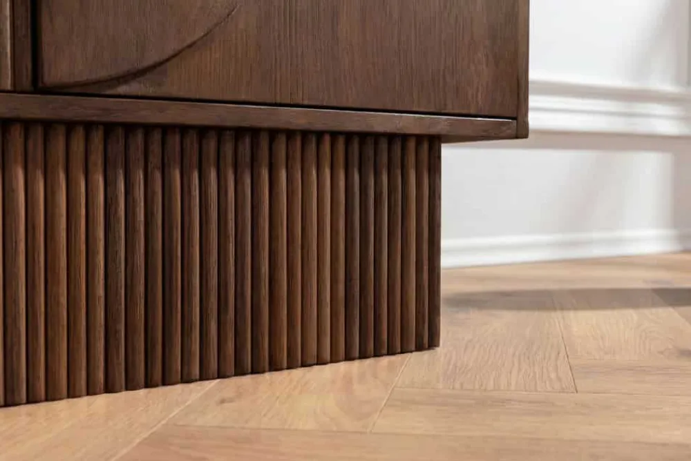 Riess-Ambiente Mehr...|Massivholzschränke > Massiver Barschrank ART DECO 140cm braun Mangoholz 3D-Front Highboard Flaschenregal