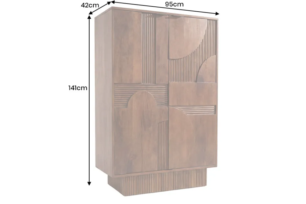 Riess-Ambiente Mehr...|Massivholzschränke > Massiver Barschrank ART DECO 140cm braun Mangoholz 3D-Front Highboard Flaschenregal