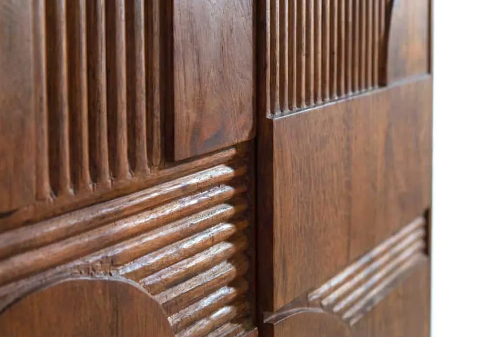Riess-Ambiente Mehr...|Massivholzschränke > Massiver Barschrank ART DECO 140cm braun Mangoholz 3D-Front Highboard Flaschenregal