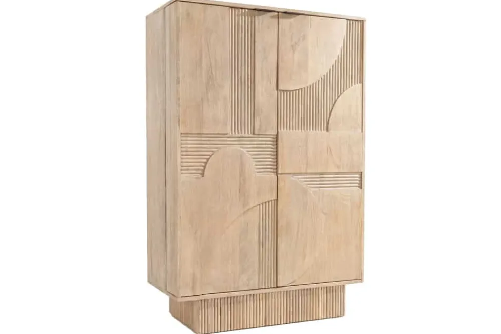 Riess-Ambiente Mehr...|Massivholzschränke > Massiver Barschrank ART DECO 140cm weiß gekälkt Mangoholz 3D-Front Highboard