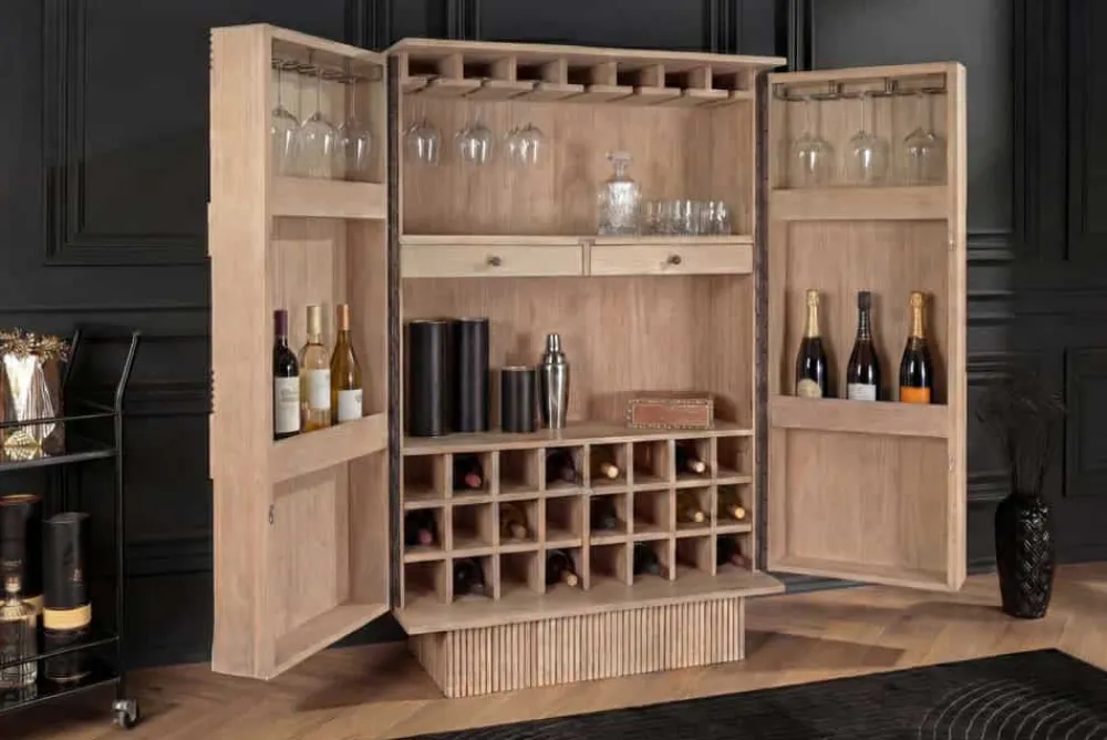 Riess-Ambiente Mehr...|Massivholzschränke > Massiver Barschrank ART DECO 140cm weiß gekälkt Mangoholz 3D-Front Highboard