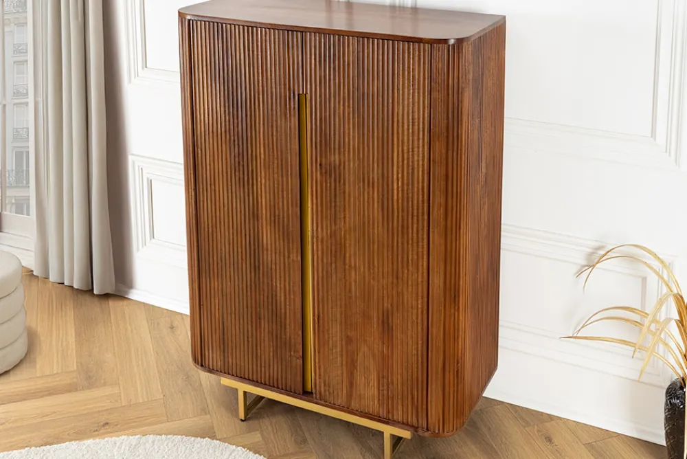 Riess-Ambiente Mehr...|Massivholzschränke > Massiver Barschrank GATSBY 140cm braun Mangoholz gold Metallgestell Retro