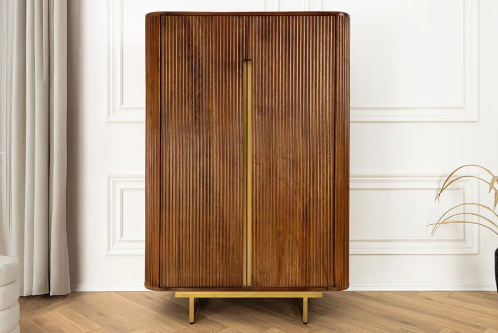 Riess-Ambiente Mehr...|Massivholzschränke > Massiver Barschrank GATSBY 140cm braun Mangoholz gold Metallgestell Retro