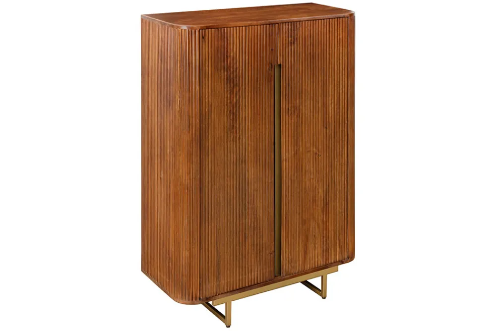 Riess-Ambiente Mehr...|Massivholzschränke > Massiver Barschrank GATSBY 140cm braun Mangoholz gold Metallgestell Retro