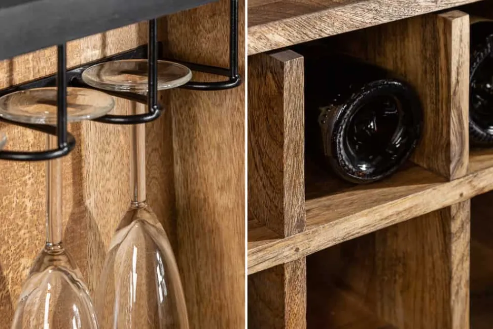 Riess-Ambiente Mehr...|Goldene Möbel > Massiver Barschrank SCORPION 141cm schwarz Mangoholz mit 3D Schnitzereien