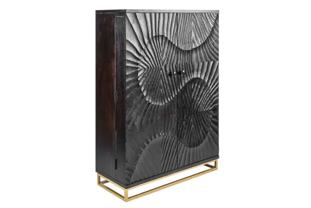 Riess-Ambiente Mehr...|Goldene Möbel > Massiver Barschrank SCORPION 141cm schwarz Mangoholz mit 3D Schnitzereien