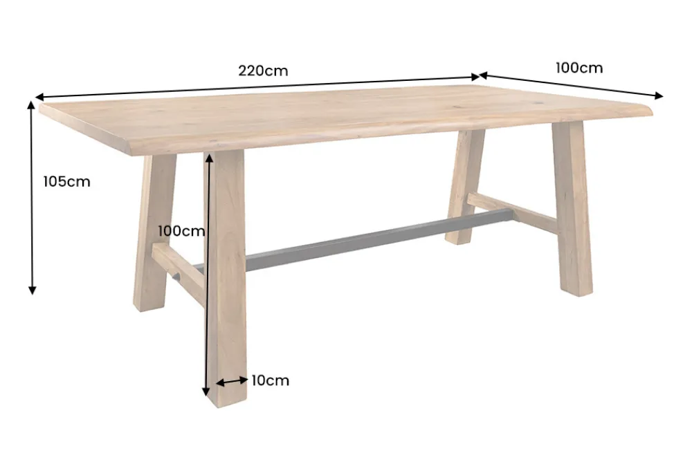 Riess-Ambiente Mehr...|Massivholztische > Massiver Bartisch MAMMUT 220cm natur Akazie Baumkante schwarz Metall