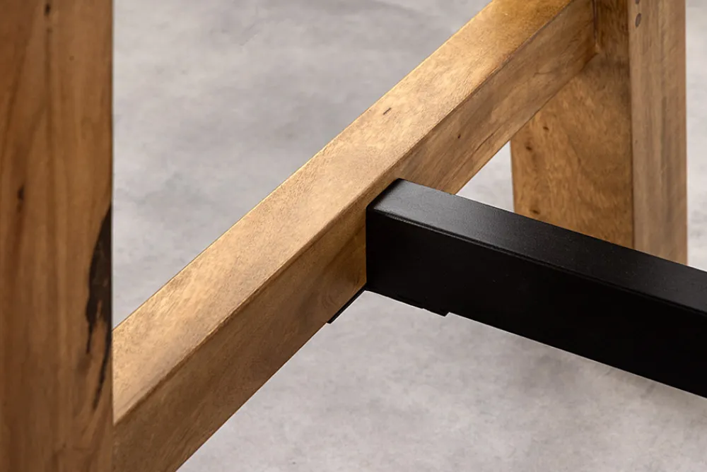 Riess-Ambiente Mehr...|Massivholztische > Massiver Bartisch MAMMUT 220cm natur Akazie Baumkante schwarz Metall