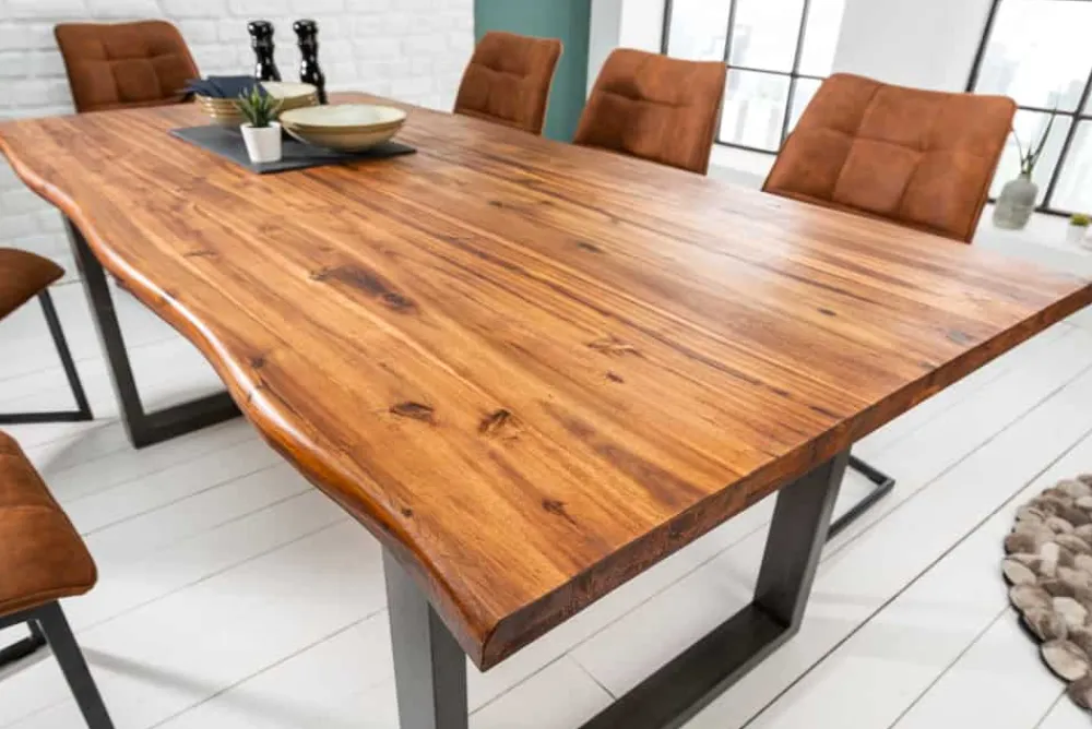 Riess-Ambiente Esstische|Mehr... > Massiver Baumstamm Esstisch GENESIS 180cm Akazie Baumkante Kufengestell Industrial Finish