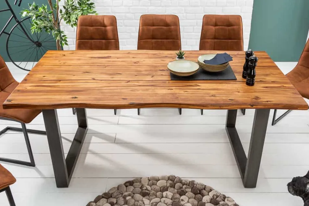 Riess-Ambiente Esstische|Mehr... > Massiver Baumstamm Esstisch GENESIS 180cm Akazie Baumkante Kufengestell Industrial Finish