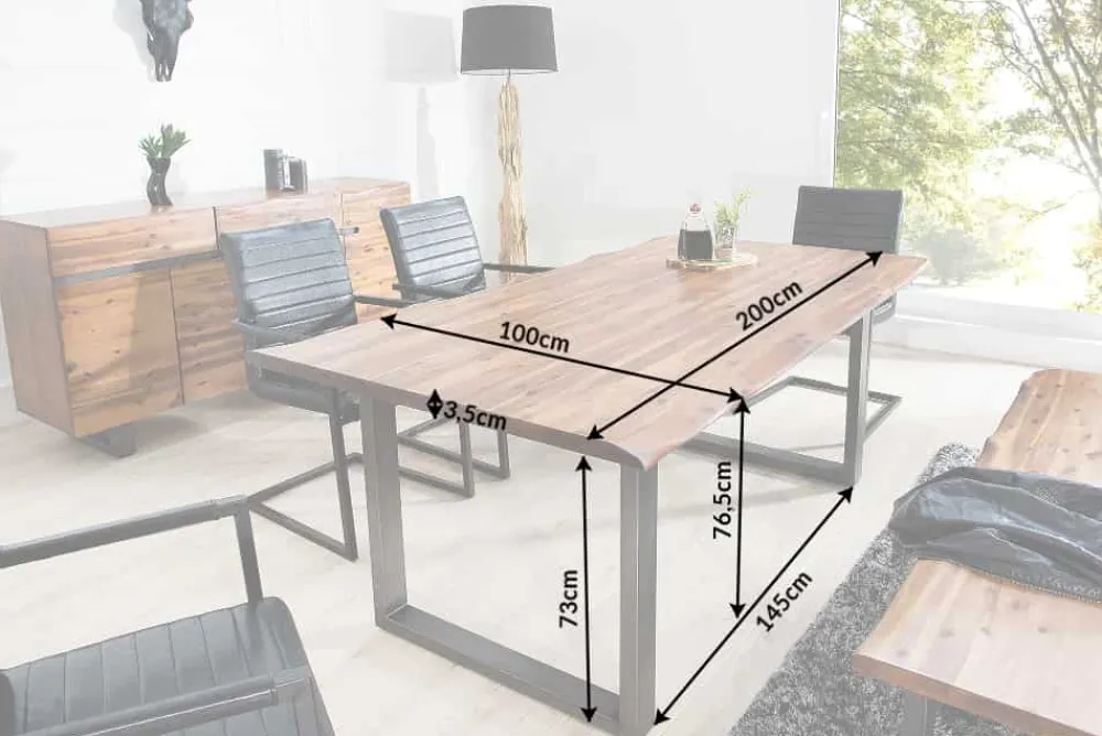Riess-Ambiente Esstische|Mehr... > Massiver Baumstamm Esstisch GENESIS 200cm Akazie Baumkante Kufengestell Industrial Finish