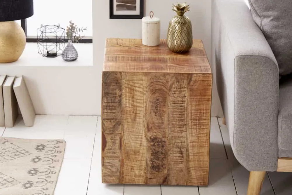 Riess-Ambiente Beistelltische|Mehr... > Massiver Beistelltisch FACTORY 45cm natur Mangoholz geflammt auf Rollen