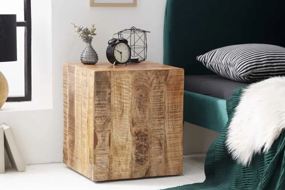 Riess-Ambiente Beistelltische|Mehr... > Massiver Beistelltisch FACTORY 45cm natur Mangoholz geflammt auf Rollen
