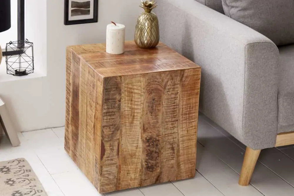 Riess-Ambiente Beistelltische|Mehr... > Massiver Beistelltisch FACTORY 45cm natur Mangoholz geflammt auf Rollen