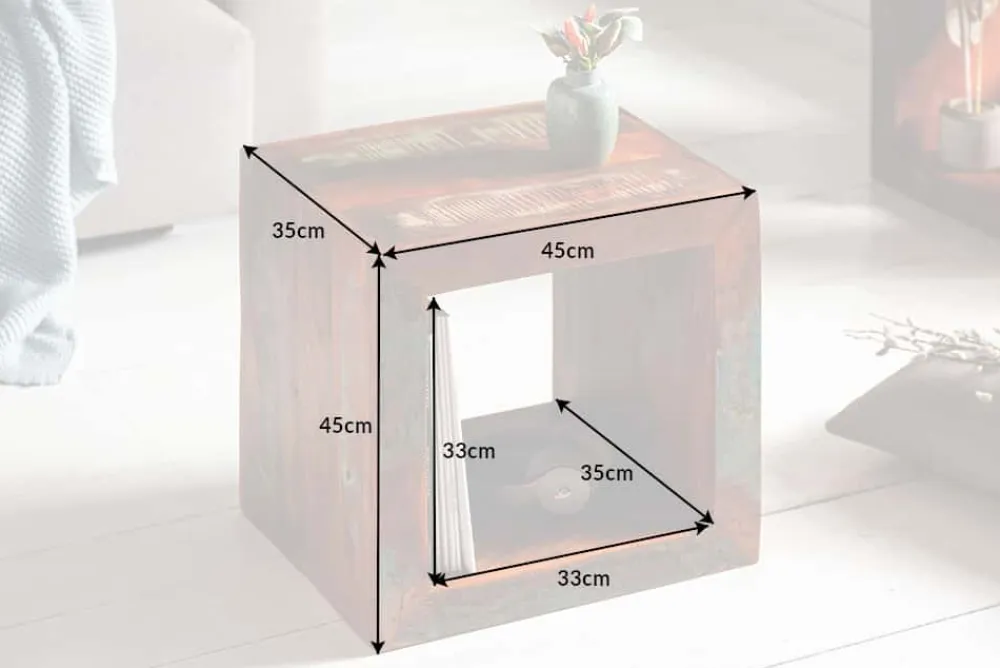 Riess-Ambiente Beistelltische|Mehr... > Massiver Beistelltisch JAKARTA 45cm bunt Cube aus recyceltem Holz Regal