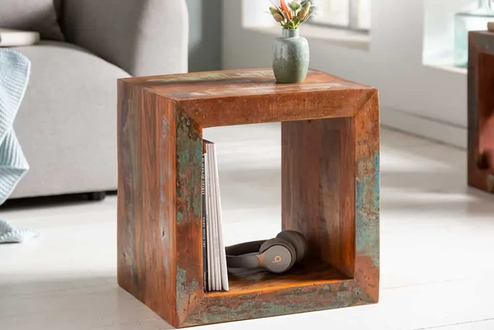 Riess-Ambiente Beistelltische|Mehr... > Massiver Beistelltisch JAKARTA 45cm bunt Cube aus recyceltem Holz Regal