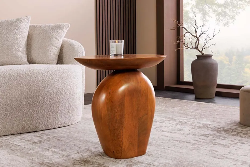 Riess-Ambiente Mehr...|Massivholz Beistelltische > Massiver Beistelltisch ORGANIC 50cm braun Mangoholz oval Säulenfuß