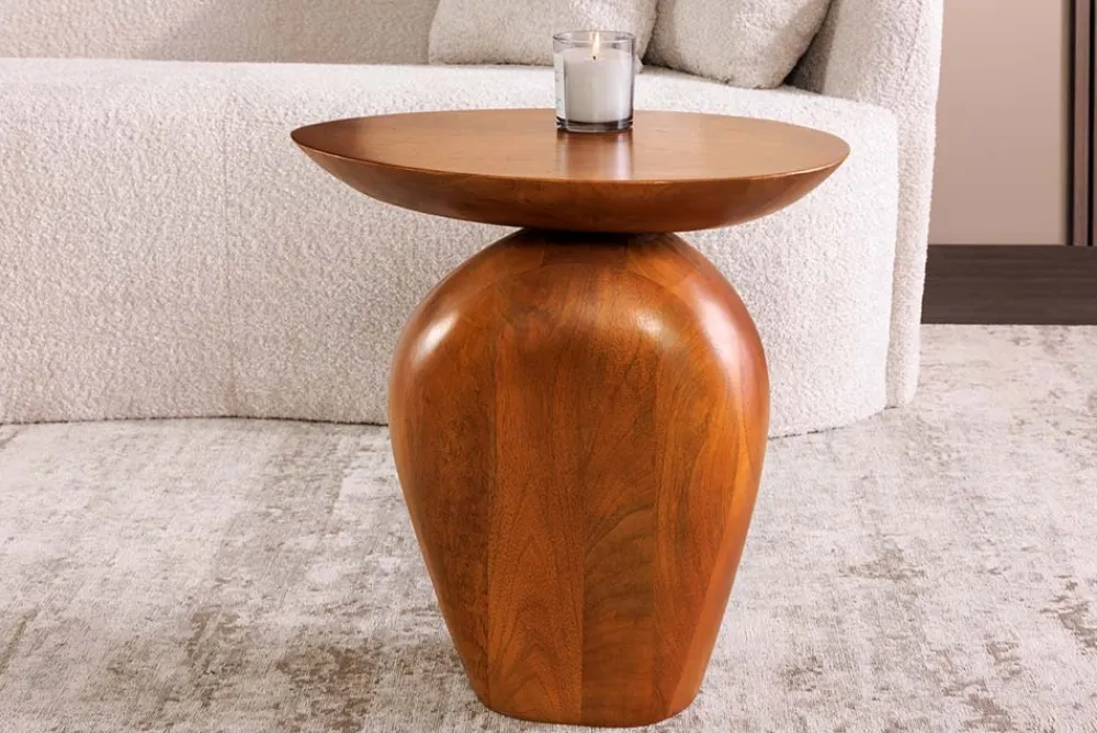 Riess-Ambiente Mehr...|Massivholz Beistelltische > Massiver Beistelltisch ORGANIC 50cm braun Mangoholz oval Säulenfuß