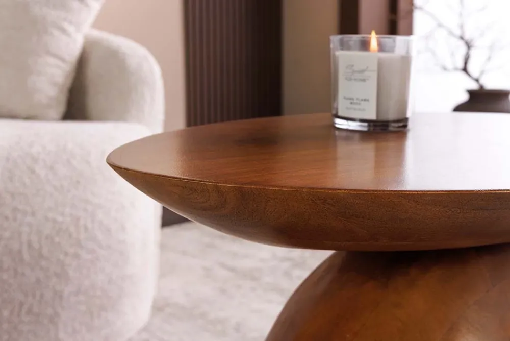 Riess-Ambiente Mehr...|Massivholz Beistelltische > Massiver Beistelltisch ORGANIC 50cm braun Mangoholz oval Säulenfuß