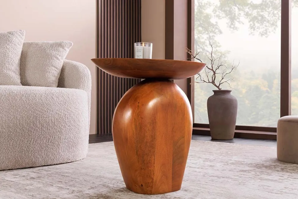 Riess-Ambiente Mehr...|Massivholz Beistelltische > Massiver Beistelltisch ORGANIC 50cm braun Mangoholz oval Säulenfuß