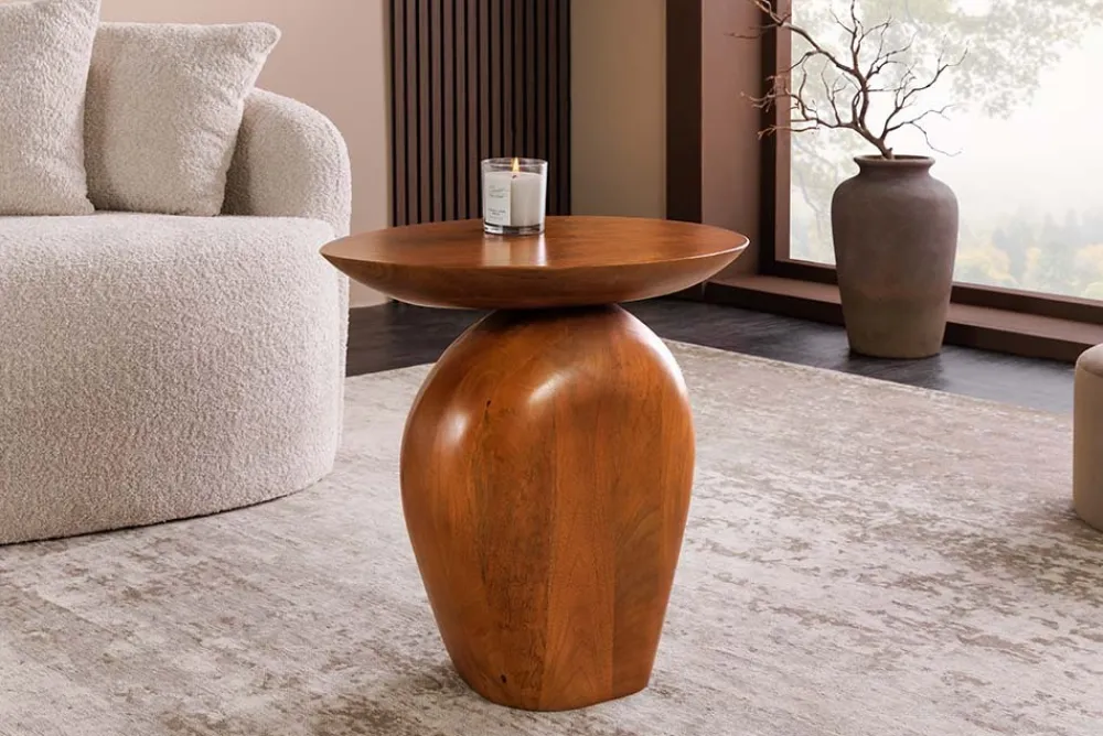 Riess-Ambiente Mehr...|Massivholz Beistelltische > Massiver Beistelltisch ORGANIC 50cm braun Mangoholz oval Säulenfuß
