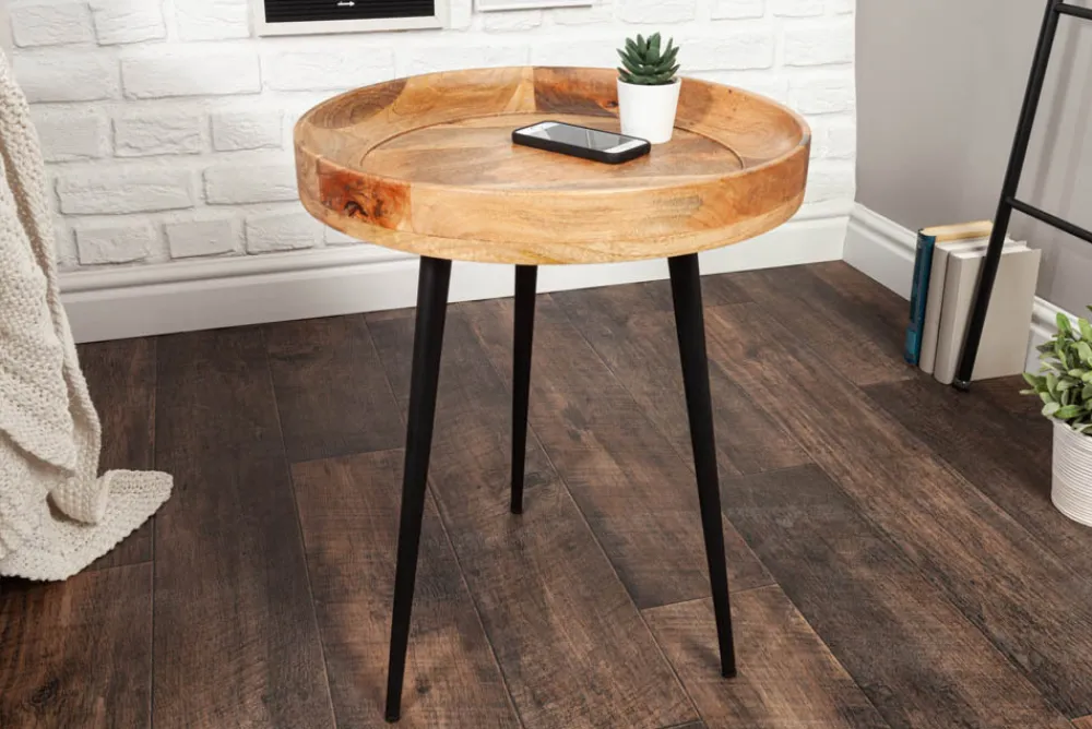 Riess-Ambiente Mehr...|Massivholztische > Massiver Beistelltisch PURE NATURE 45cm natur Mangoholz rund mit schwarzen Metallbeinen