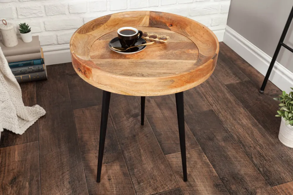 Riess-Ambiente Mehr...|Massivholztische > Massiver Beistelltisch PURE NATURE 45cm natur Mangoholz rund mit schwarzen Metallbeinen