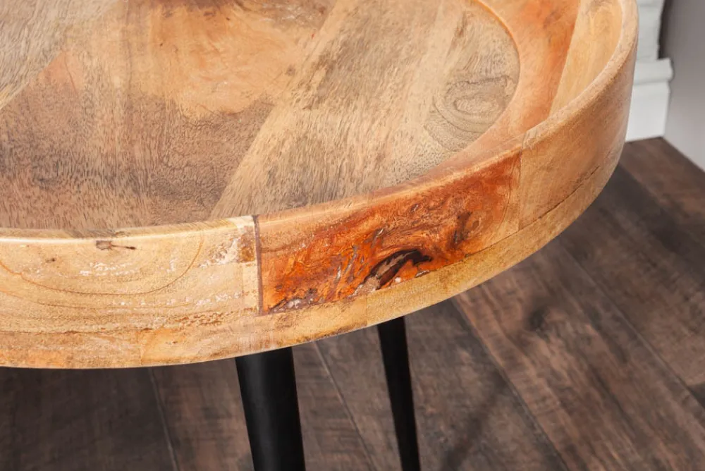 Riess-Ambiente Mehr...|Massivholztische > Massiver Beistelltisch PURE NATURE 45cm natur Mangoholz rund mit schwarzen Metallbeinen