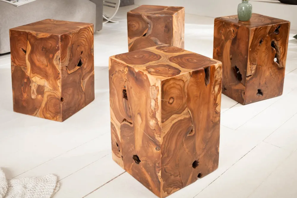 Riess-Ambiente Beistelltische|Mehr... > Massiver Beistelltisch SQUARE 30cm Teakholz Würfel Sitzhocker