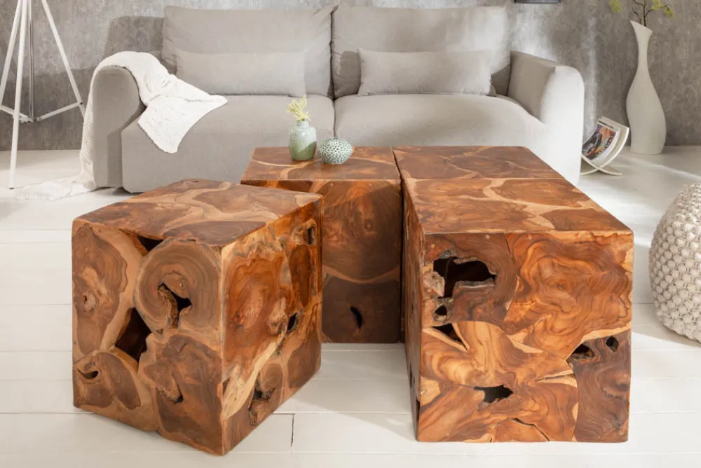 Riess-Ambiente Beistelltische|Mehr... > Massiver Beistelltisch SQUARE 40cm Teakholz Würfel Sitzhocker