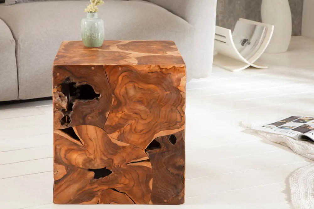 Riess-Ambiente Beistelltische|Mehr... > Massiver Beistelltisch SQUARE 40cm Teakholz Würfel Sitzhocker