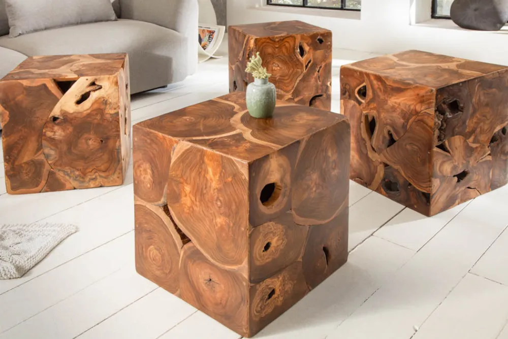 Riess-Ambiente Beistelltische|Mehr... > Massiver Beistelltisch SQUARE 40cm Teakholz Würfel Sitzhocker