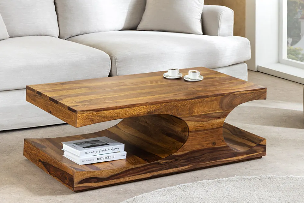 Riess-Ambiente Mehr...|Couchtische > Massiver Couchtisch CUBUS 105cm braun Sheeshamholz stone finish mit Stauraum
