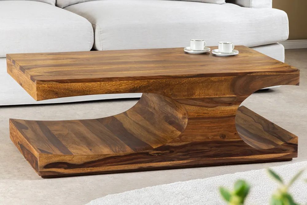 Riess-Ambiente Mehr...|Couchtische > Massiver Couchtisch CUBUS 105cm braun Sheeshamholz stone finish mit Stauraum