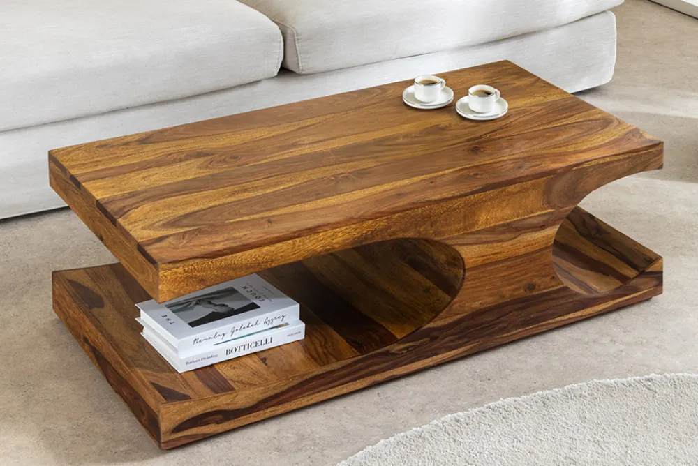 Riess-Ambiente Mehr...|Couchtische > Massiver Couchtisch CUBUS 105cm braun Sheeshamholz stone finish mit Stauraum