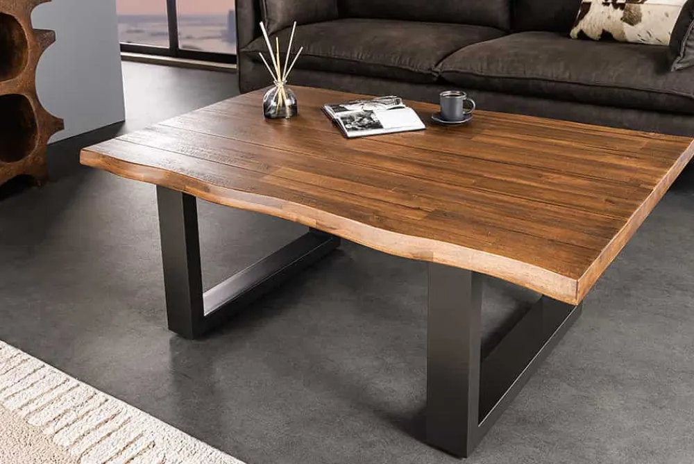 Riess-Ambiente Mehr...|Massivholztische > Massiver Couchtisch GENESIS 110cm braun anthrazit Akazie Baumkante Kufengestell