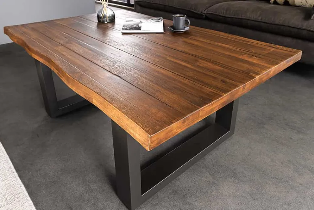 Riess-Ambiente Mehr...|Massivholztische > Massiver Couchtisch GENESIS 110cm braun anthrazit Akazie Baumkante Kufengestell