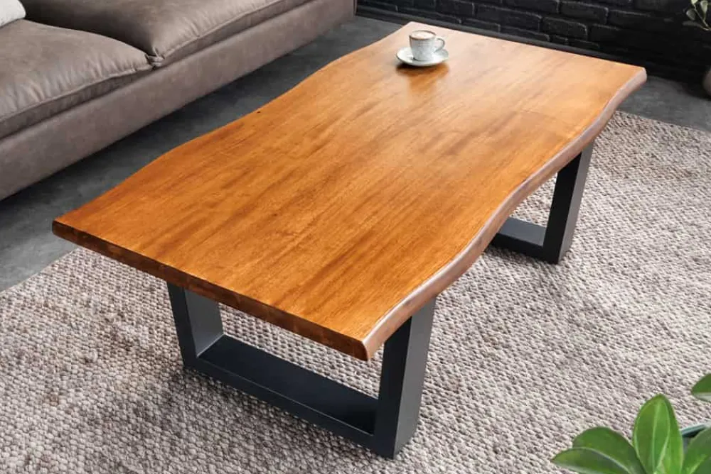 Riess-Ambiente Mehr...|Massivholztische > Massiver Couchtisch GENESIS 110cm braun Akazienholz Baumkante V-Gestell