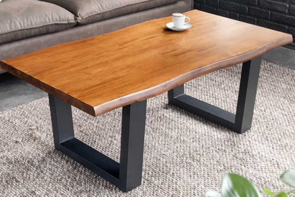 Riess-Ambiente Mehr...|Massivholztische > Massiver Couchtisch GENESIS 110cm braun Akazienholz Baumkante V-Gestell