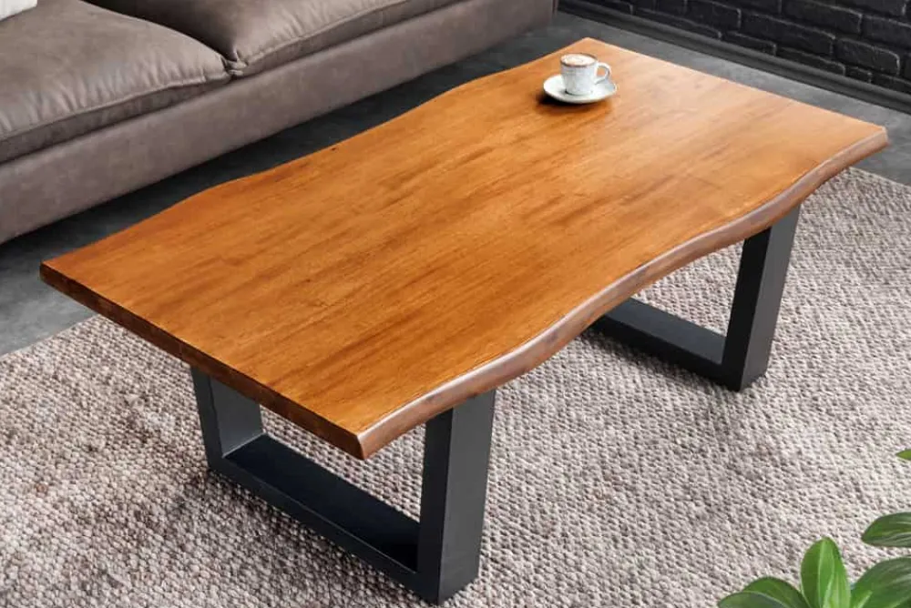 Riess-Ambiente Mehr...|Massivholztische > Massiver Couchtisch GENESIS 110cm braun Akazienholz Baumkante V-Gestell