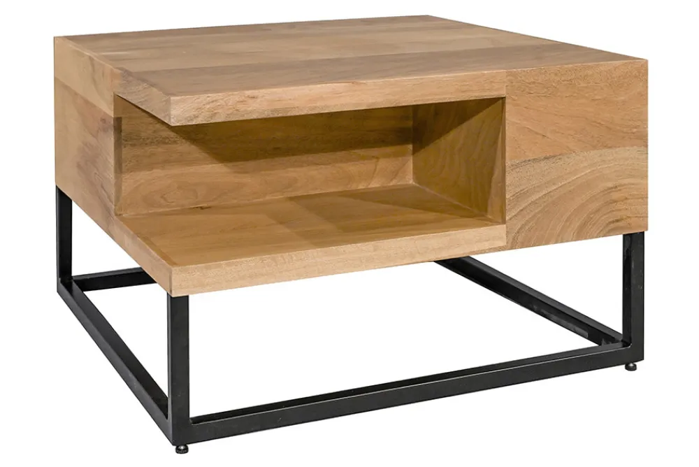 Riess-Ambiente Mehr...|Couchtische > Massiver Couchtisch GIANT 60cm natur Mangoholz cream finish Metall schwarz Ablage