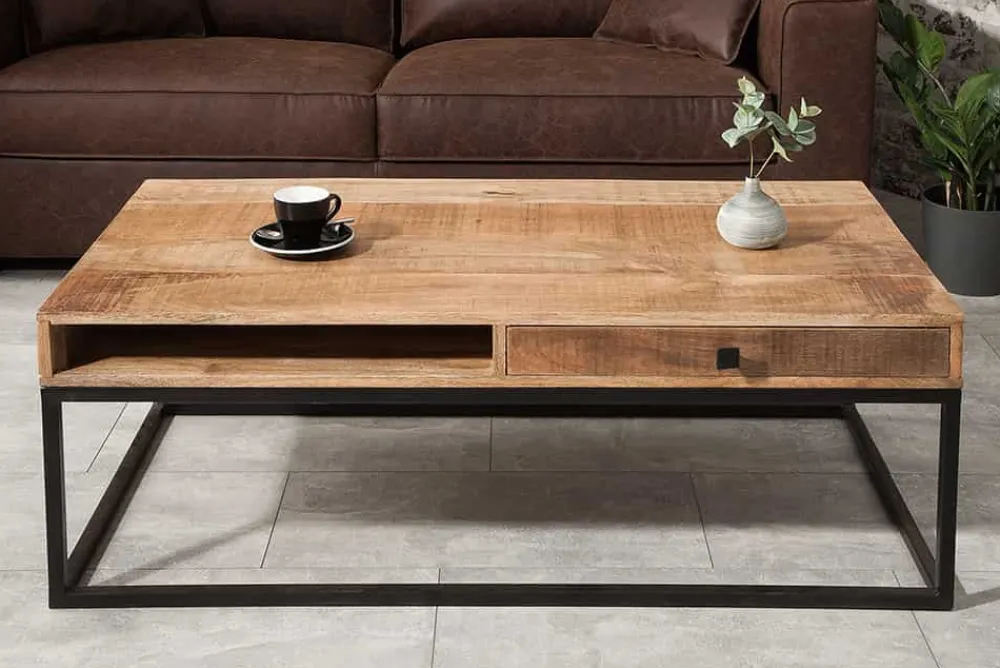 Riess-Ambiente Mehr...|Couchtische > Massiver Couchtisch IRON CRAFT 100cm Mangoholz mit Schublade schwarzes Metallgestell
