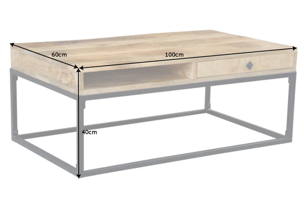 Riess-Ambiente Mehr...|Couchtische > Massiver Couchtisch IRON CRAFT 100cm Mangoholz mit Schublade schwarzes Metallgestell